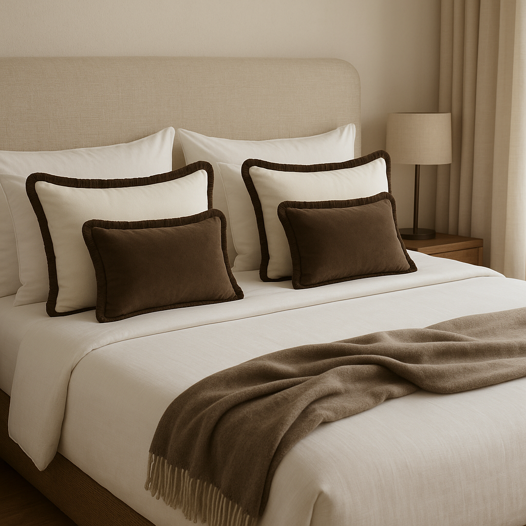 BED PILLOW | Velvet Cushion DIRTY WHITE & CHOCOLATE