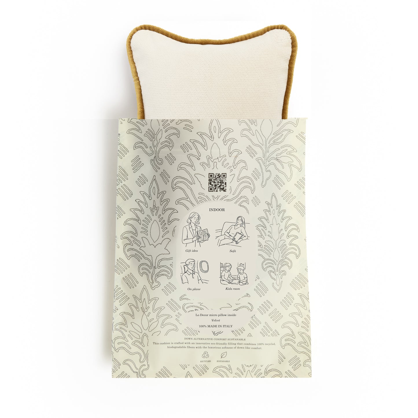 MICRO PILLOW | Velvet Cushion White&Mustard Frame
