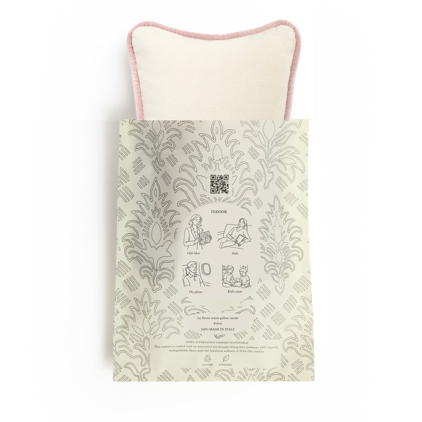 MICRO PILLOW | Velvet Cushion White&Pink Frame