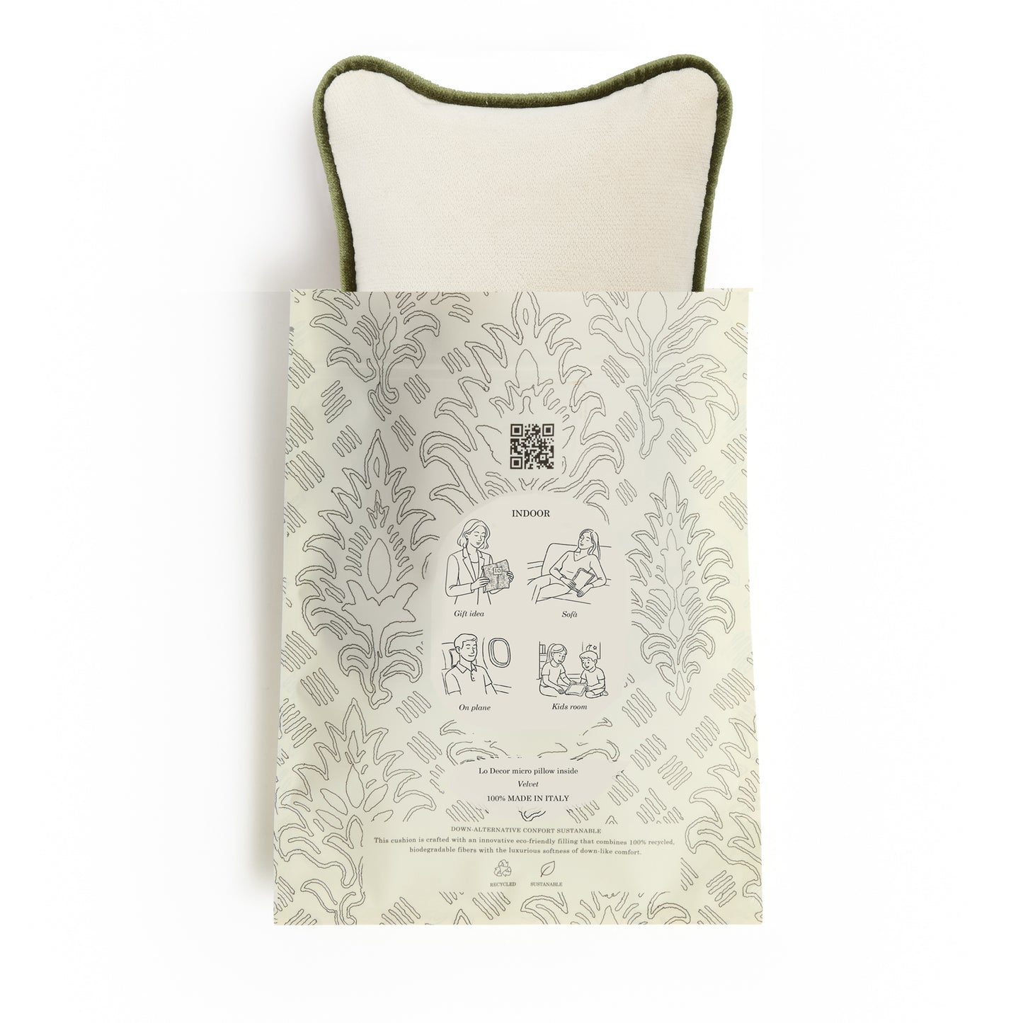 MICRO PILLOW | Velvet Cushion White&Green Frame