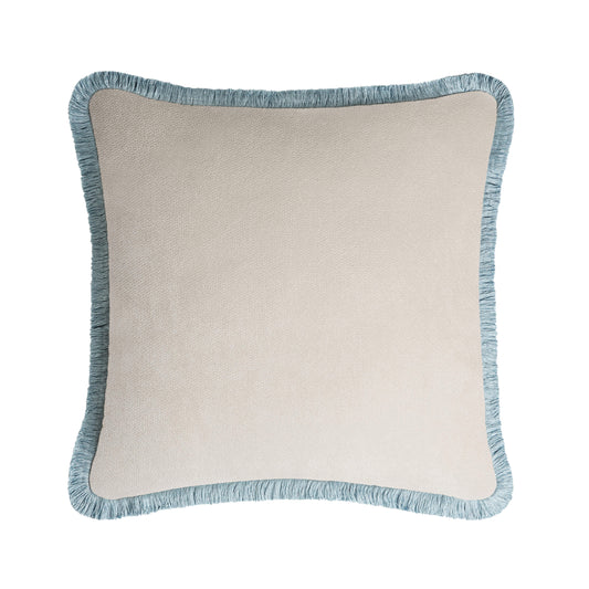 HAPPY PILLOW | Velvet Cushion DIRTY WHITE & LIGHT BLUE