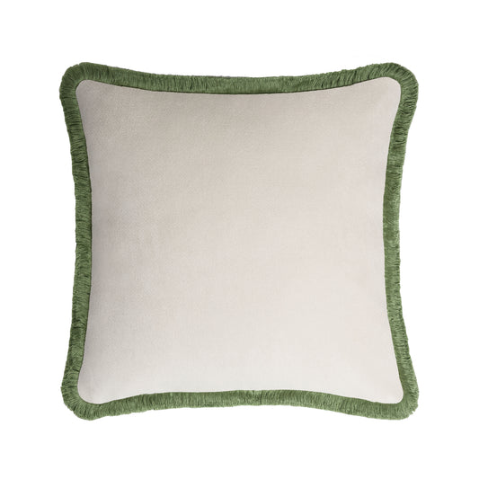 HAPPY PILLOW | Velvet Cushion DIRTY WHITE & GREEN