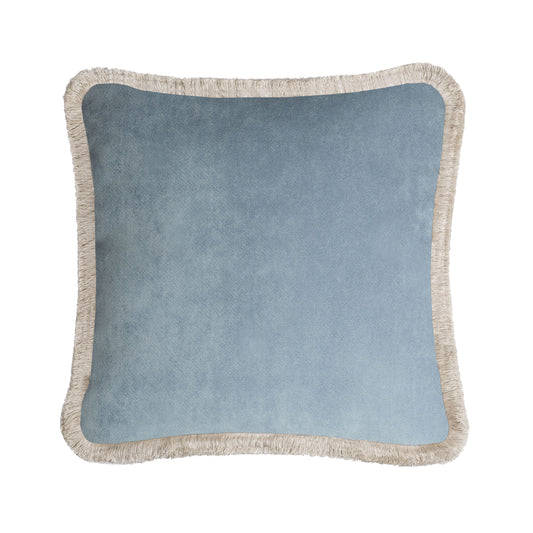 HAPPY PILLOW | Velvet Cushion LIGHT BLUE & DIRTY WHITE